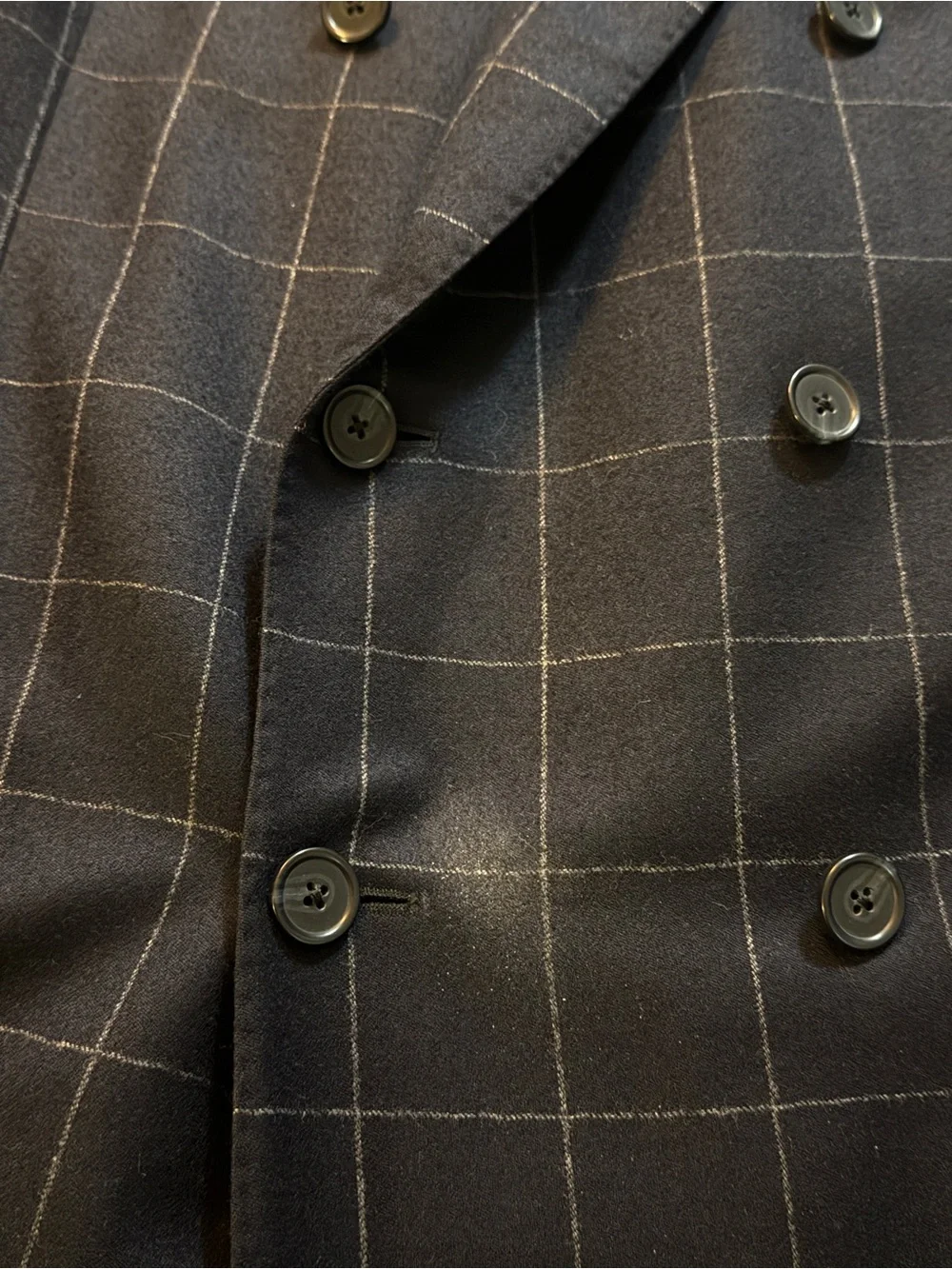 Samuelsohn Navy Windowpane Double-Breasted Blazer